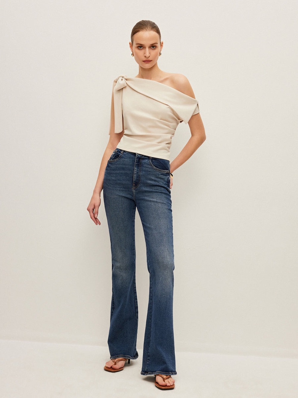 Commense One-Shoulder Top With Bow Detail